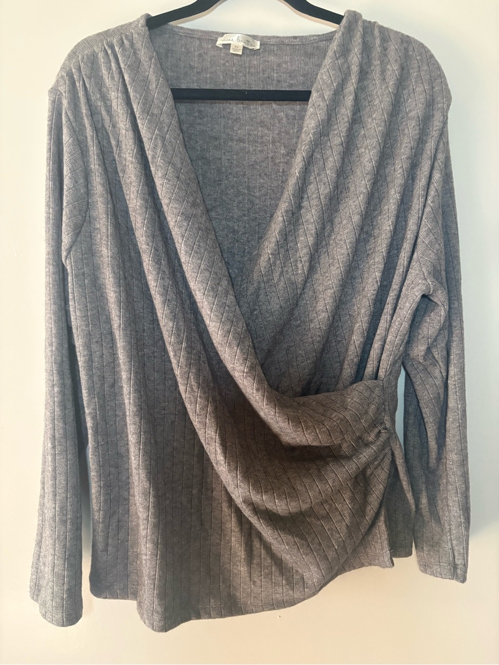Gray Draped V-Neck Ribbed shirt